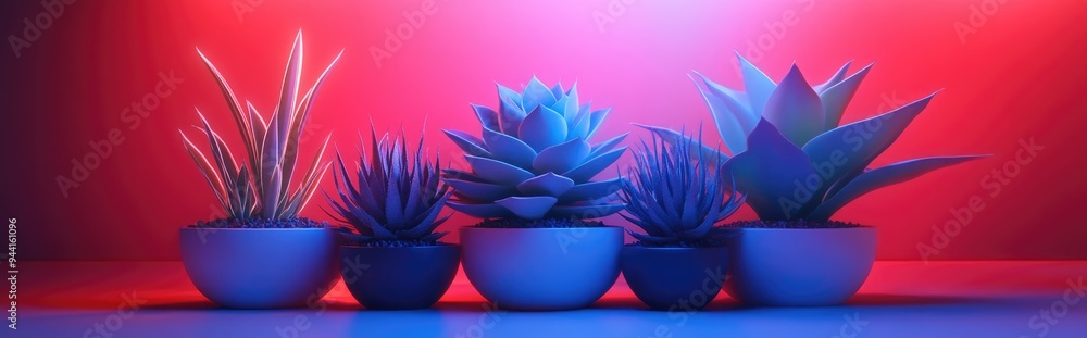Poster 3d rendering of succulent decorative plants in a studio setting