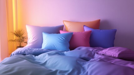 3D rendering of bed linen in various colors