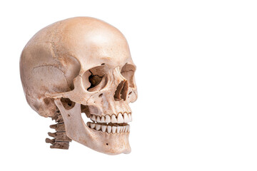 Obraz premium A detailed human skull showcasing intricate bone structure, ideal for educational, medical, and artistic purposes.