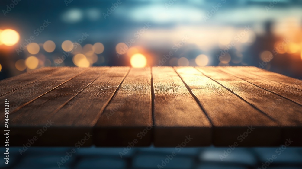 Poster 3d rendering of an empty wooden table with a blurred background suitable for product montages