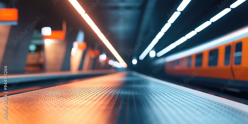 Poster 3D rendering of a blurred background in a train station