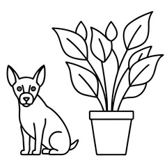Vector Illustration German Pinscher Dogs & Potted Plant Art