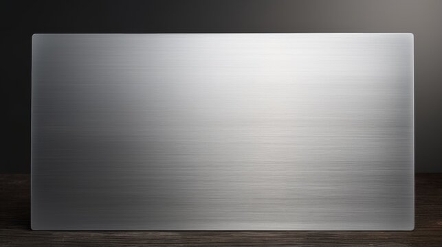 Photograph of a fine brushed wide metal steel aluminum plate with a high-dynamic-range (HDR) aesthetic. 