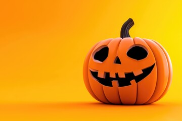 A charming Halloween pumpkin head design with rich orange tones and a minimalist background captures the essence of festive spirit in a delightful 3D representation. Halloween background.