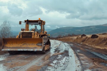 Bulldozer on a road