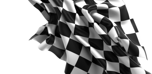 The checkered flag waves signifying victory and the thrill of the finish line