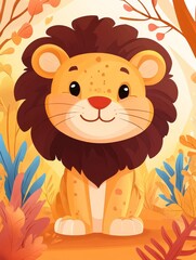 Obraz premium Adorable Lion Cub in Autumnal Setting