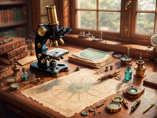 "Microscope in the laboratory."