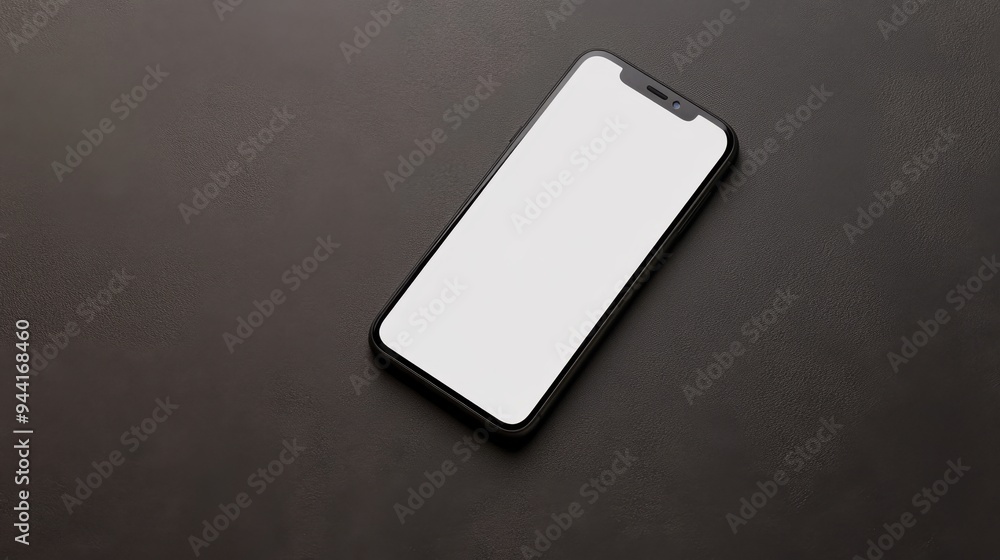 Aufkleber Top view of a smartphone with a blank screen placed on a plain surface, highlighting the device's sleek design