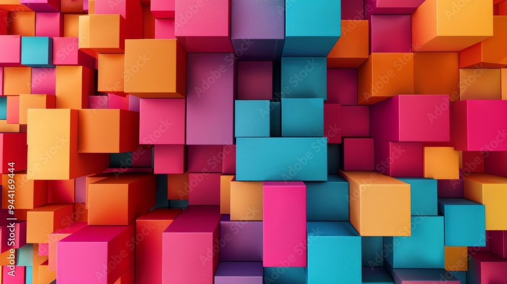 Leinwandbilder Vibrant array of 3D cubes in different shades and angles creating a sense of movement against a solid color background