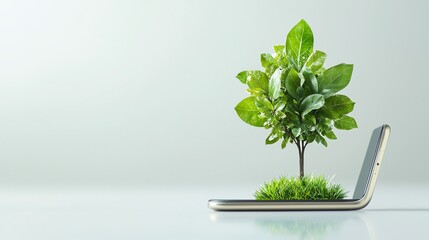 Digital wallet design, environmental symbols, green finance theme, clean layout, copy space for branding