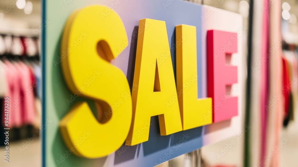 Poster bright and eyecatching sale sign with bold vibrant letters set against a retail display background c