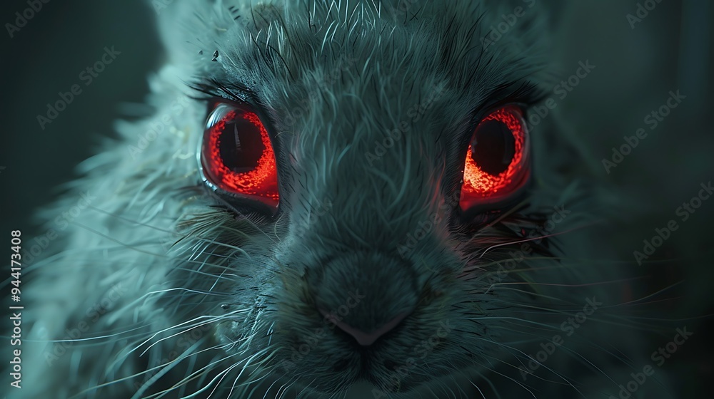 Aufkleber A close-up of a white rabbit with menacing red eyes, staring intensely at the viewer.