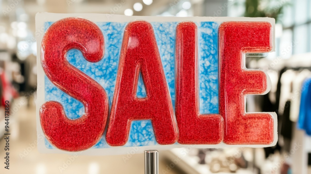 Poster bright and eyecatching sale sign with bold vibrant letters set against a retail display background c