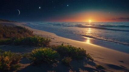 Fototapeta premium Beautiful panoramic wallpaper with beach and unearthly sky