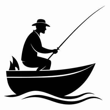recommend clip art: Fishing man on boat silhouette vector illustration 