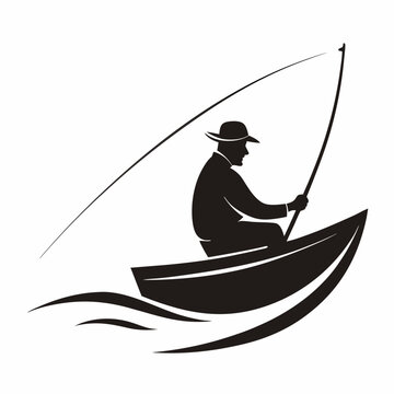 recommend clip art: Fishing man on boat silhouette vector illustration 