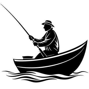 recommend clip art: Fishing man on boat silhouette vector illustration 