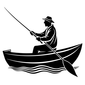 recommend clip art: Fishing man on boat silhouette vector illustration 