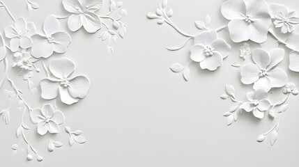 a white paper background adorned with delicately embossed flowers, a textured floral pattern that combines elegance with simplicity