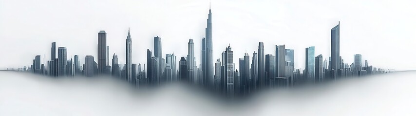 Fototapeta premium Silhouette of skyscrapers against a foggy sky