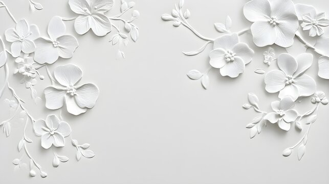 Fototapeta a white paper background adorned with delicately embossed flowers, a textured floral pattern that combines elegance with simplicity