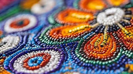 Obraz premium Colorful Beadwork: A close-up shot revealing a vibrant tapestry of colorful beads arranged in intricate patterns, showcasing the artistry and detail of beadwork. 