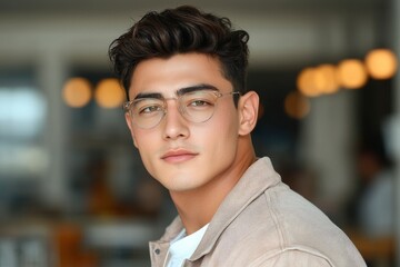 Obraz premium Portrait of a Young Man Wearing Glasses