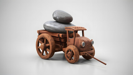 Professionally crafted 3D wooden model of Stone Transport Vehicle, with white background.
