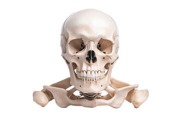 A realistic human skull with a detailed structure, perfect for educational or medical purposes in anatomy studies.