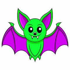 Obraz premium Cute green bat with purple wings, Halloween cartoon illustration