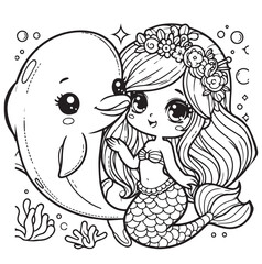 mermaid and dolphin kid coloring book design