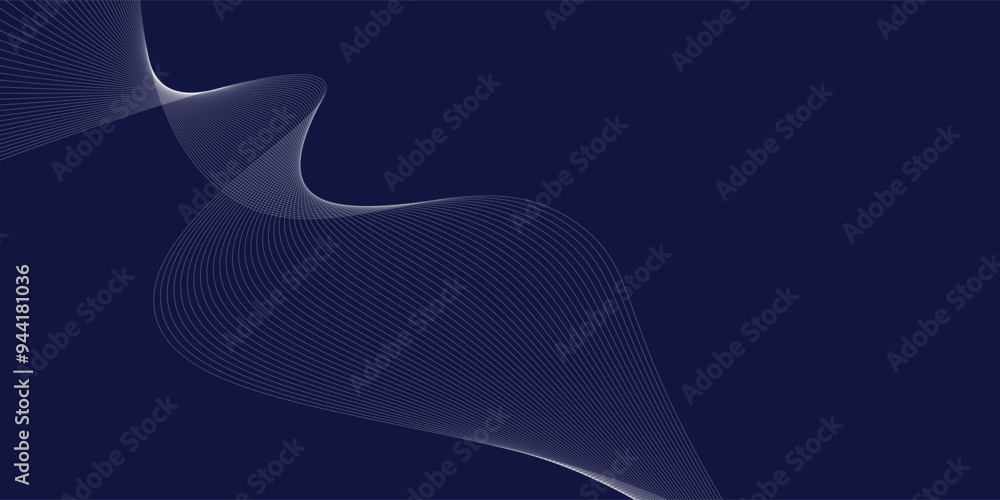 Poster abstract glowing wave lines on dark blue background. dynamic wave pattern. modern flowing wavy lines