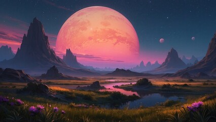 Fototapeta premium Beautiful mountain scene as if on an alien planet