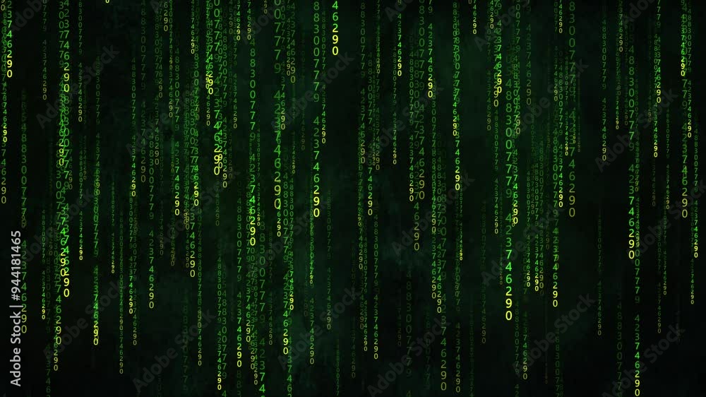 Poster binary code with numbers moving on the screen. digital age. binary algorithm, data code, decryption 