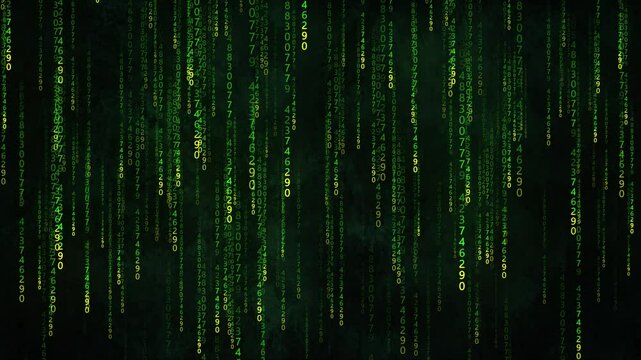 Binary code with numbers moving on the screen. Digital age. Binary algorithm, data code, decryption and encoding. Matrix background of numbers. Animation 4K.