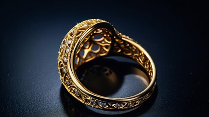 An up-close view of a glittering gold ring covered in diamonds 