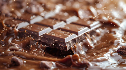 Chocolate Bar Splashing in Melted Chocolate - Realistic Image