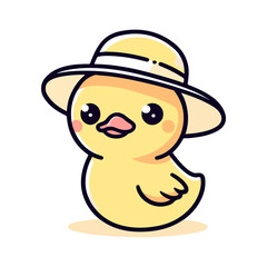 cute yellow duck wearing hat cartoon icon character
