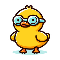 cute duck wearing swimming goggles cartoon icon character