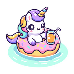 cute unicorn wearing rubber swim cartoon icon character