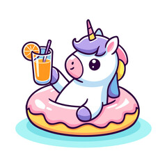 cute unicorn wearing rubber swim cartoon icon character