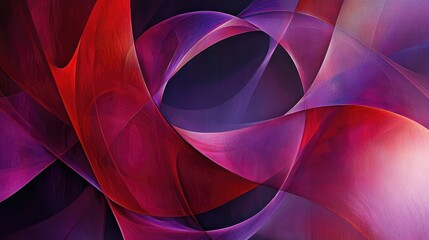 Contemporary abstract design with intertwining red and purple curves, evoking a sense of movement.