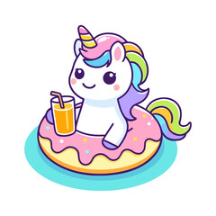 cute unicorn wearing rubber swim cartoon icon character