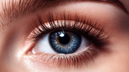 A close up of an eye with thick eyelashes