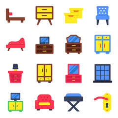 Set of Furniture Flat Icons 

