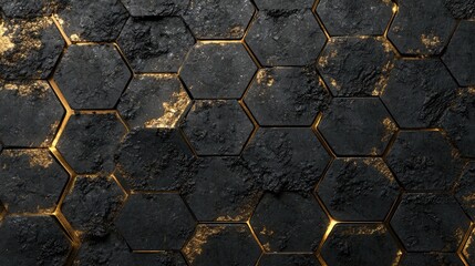 Black rough futuristic panels with gold flayed edges with high quality seamless realistic texture