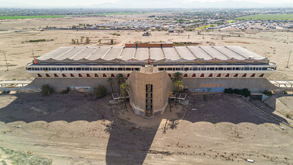 Abandoned demolished phoenix trotting park racetrack concrete crumbling weathered collapsed