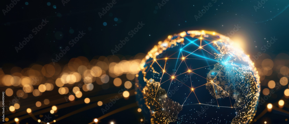 Aufkleber a close-up view of earth illuminated with digital connections and glowing particles, symbolizing glo