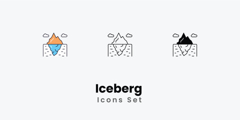 Iceberg  Icons thin line and glyph vector icon stock illustration